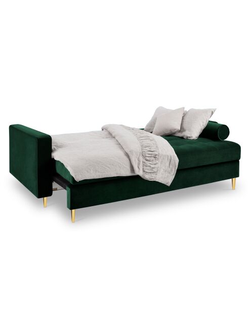 Canapé Convertible avec Coffre de rangement Santo 3 Places en Velours vert bouteille - 225x100x96 cm