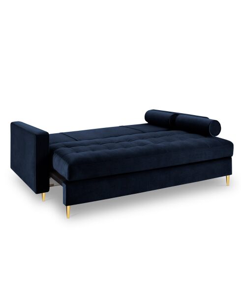 Canapé Convertible avec Coffre de rangement Santo 3 Places en Velours bleu roi - 225x100x96 cm