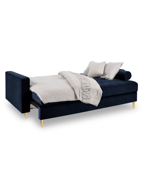 Canapé Convertible avec Coffre de rangement Santo 3 Places en Velours bleu roi - 225x100x96 cm