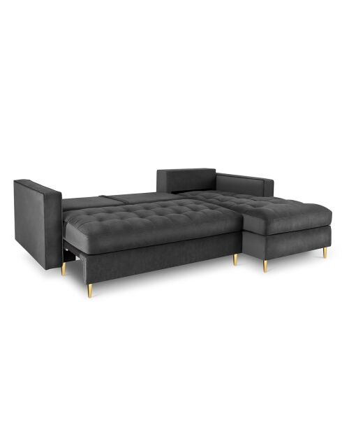 Santo umwandelbares Ecksofa für 5 Personen mit Stauraum aus dunkelgrauem Samt, 240 x 175 x 96 cm