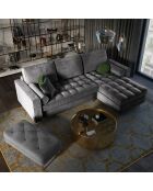 Santo 5-zits converteerbare hoekbank met opbergdoos in donkergrijs fluweel - 240x175x96 cm