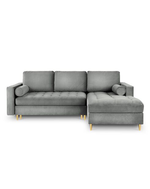 Santo Ecksofa für 5 Personen, umwandelbar, mit Kofferraum, aus grauem Samt, 240 x 175 x 96 cm