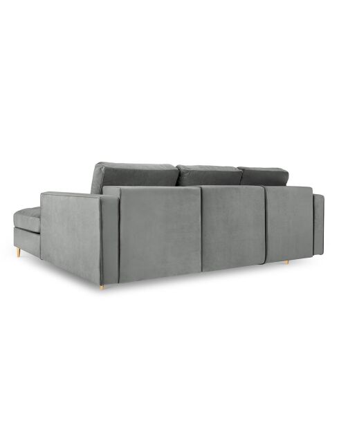 Santo Ecksofa für 5 Personen, umwandelbar, mit Kofferraum, aus grauem Samt, 240 x 175 x 96 cm