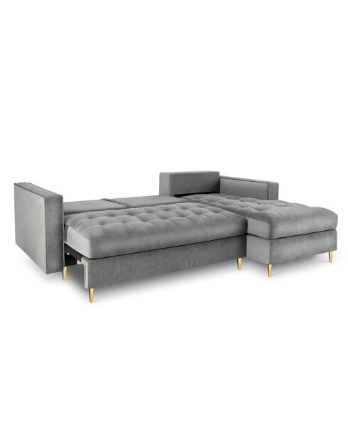 Santo Ecksofa für 5 Personen, umwandelbar, mit Kofferraum, aus grauem Samt, 240 x 175 x 96 cm