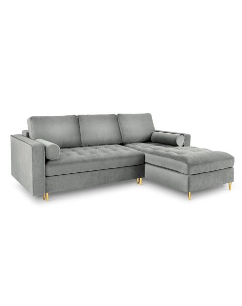 Santo Ecksofa für 5 Personen, umwandelbar, mit Kofferraum, aus grauem Samt, 240 x 175 x 96 cm