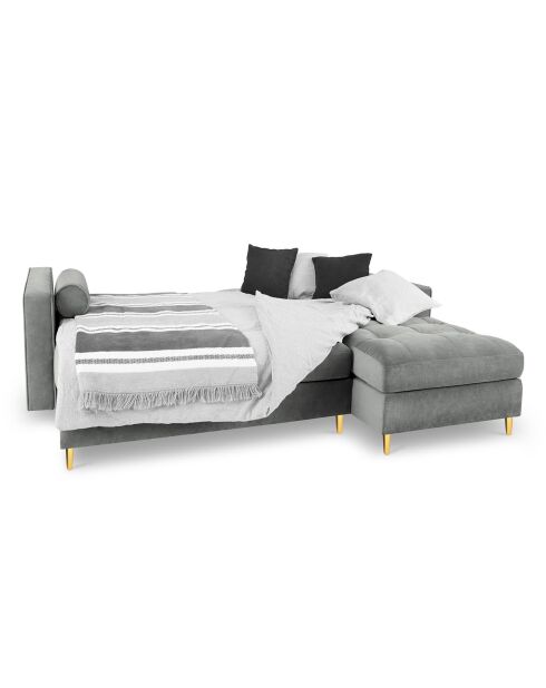 Santo 5-zits converteerbare hoekbank met kofferbak in grijs fluweel - 240x175x96 cm