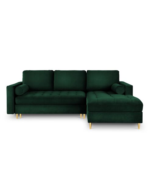 Canapé d'Angle Droit Convertible avec Coffre de Rangement Santo 5 Places en Velours vert bouteille - 240x175x96 cm