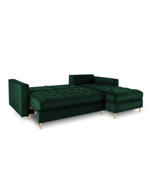 Canapé d'Angle Droit Convertible avec Coffre de Rangement Santo 5 Places en Velours vert bouteille - 240x175x96 cm