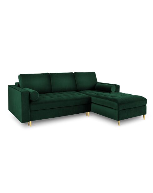 Canapé d'Angle Droit Convertible avec Coffre de Rangement Santo 5 Places en Velours vert bouteille - 240x175x96 cm