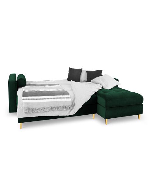 Canapé d'Angle Droit Convertible avec Coffre de Rangement Santo 5 Places en Velours vert bouteille - 240x175x96 cm