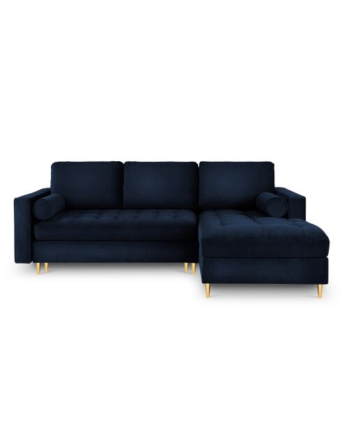 Canapé d'Angle Droit Convertible avec Coffre de Rangement Santo 5 Places en Velours bleu roi - 240x175x96 cm