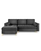 Santo Ecksofa für 5 Personen, umwandelbar, links, mit Stauraum, aus dunkelgrauem Samt, 240 x 175 x 96 cm