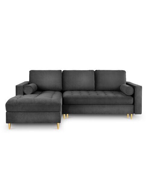 Santo Ecksofa für 5 Personen, umwandelbar, links, mit Stauraum, aus dunkelgrauem Samt, 240 x 175 x 96 cm