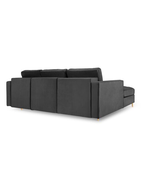 Santo Ecksofa für 5 Personen, umwandelbar, links, mit Stauraum, aus dunkelgrauem Samt, 240 x 175 x 96 cm