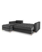 Santo Ecksofa für 5 Personen, umwandelbar, links, mit Stauraum, aus dunkelgrauem Samt, 240 x 175 x 96 cm