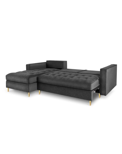 Santo Ecksofa für 5 Personen, umwandelbar, links, mit Stauraum, aus dunkelgrauem Samt, 240 x 175 x 96 cm