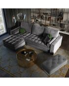 Santo Ecksofa für 5 Personen, umwandelbar, links, mit Stauraum, aus dunkelgrauem Samt, 240 x 175 x 96 cm