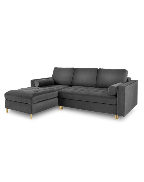 Santo Ecksofa für 5 Personen, umwandelbar, links, mit Stauraum, aus dunkelgrauem Samt, 240 x 175 x 96 cm