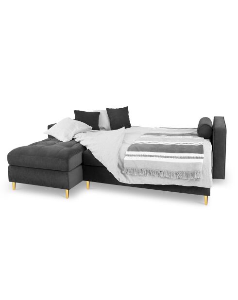 Santo Ecksofa für 5 Personen, umwandelbar, links, mit Stauraum, aus dunkelgrauem Samt, 240 x 175 x 96 cm