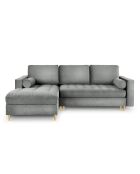Canapé d'Angle Gauche Convertible avec coffre Santo 5 Places en Velours gris - 240x175x96 cm