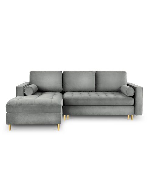 Canapé d'Angle Gauche Convertible avec coffre Santo 5 Places en Velours gris - 240x175x96 cm
