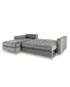 Canapé d'Angle Gauche Convertible avec coffre Santo 5 Places en Velours gris - 240x175x96 cm