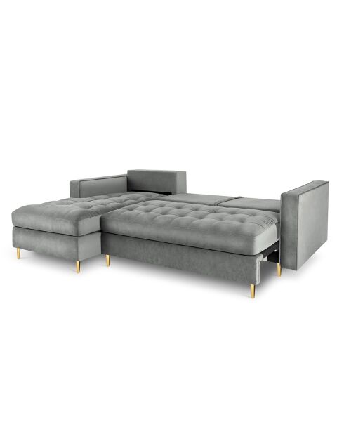 Canapé d'Angle Gauche Convertible avec coffre Santo 5 Places en Velours gris - 240x175x96 cm