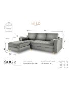 Canapé d'Angle Gauche Convertible avec coffre Santo 5 Places en Velours gris - 240x175x96 cm