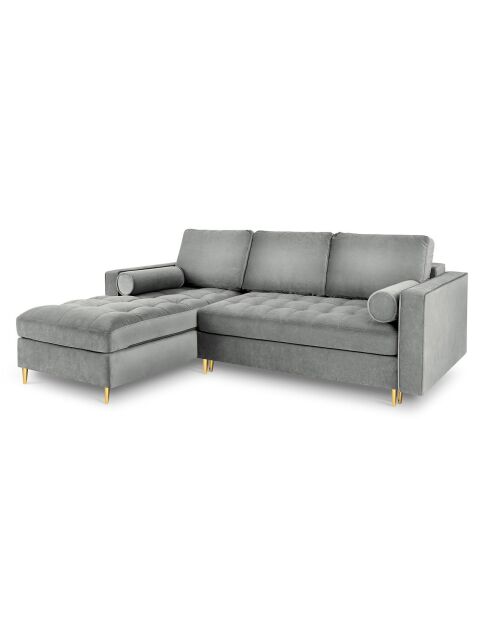 Canapé d'Angle Gauche Convertible avec coffre Santo 5 Places en Velours gris - 240x175x96 cm