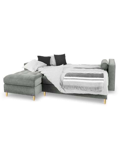 Canapé d'Angle Gauche Convertible avec coffre Santo 5 Places en Velours gris - 240x175x96 cm