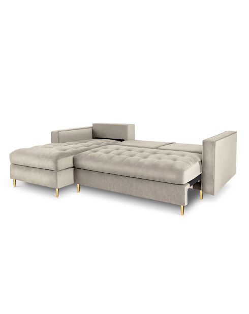 Canapé d'Angle Gauche Convertible avec Coffre de Rangement Santo 5 Places en Velours beige - 240x175x96 cm