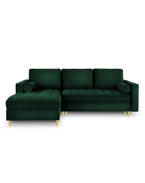 Canapé d'Angle Gauche Convertible avec Coffre de Rangement Santo 5 Places en Velours vert bouteille - 240x175x96 cm