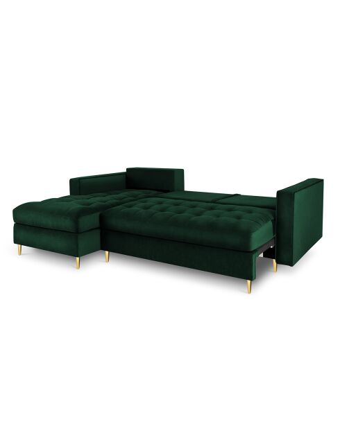 Canapé d'Angle Gauche Convertible avec Coffre de Rangement Santo 5 Places en Velours vert bouteille - 240x175x96 cm