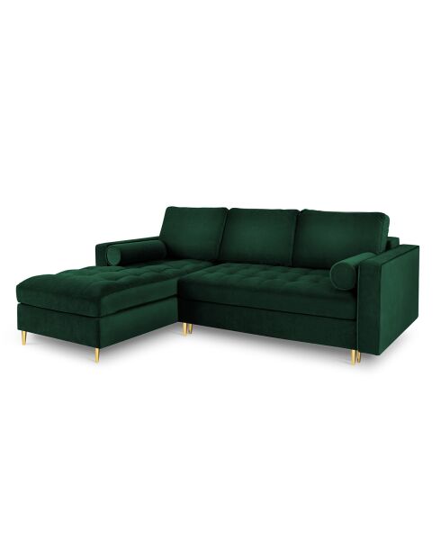 Canapé d'Angle Gauche Convertible avec Coffre de Rangement Santo 5 Places en Velours vert bouteille - 240x175x96 cm