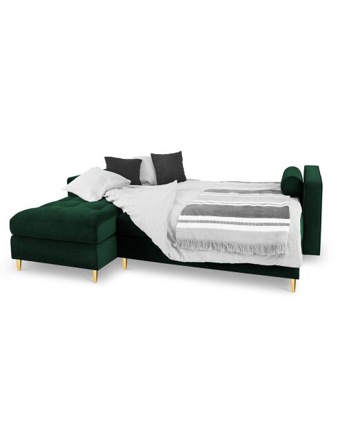 Canapé d'Angle Gauche Convertible avec Coffre de Rangement Santo 5 Places en Velours vert bouteille - 240x175x96 cm