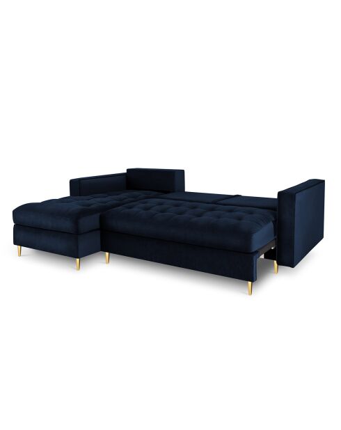 Santo Ecksofa für 5 Personen, umwandelbar, mit Stauraum, aus königsblauem Samt, 240 x 175 x 96 cm