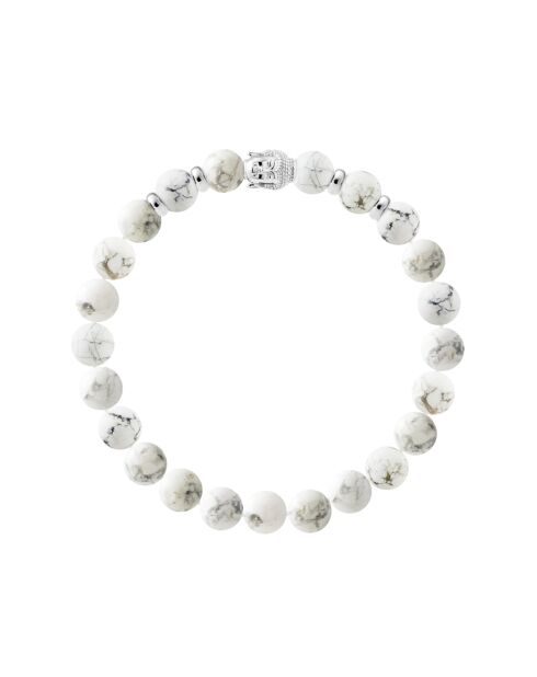 Tibetisches Buddah Power of Concentration-Armband aus weiß marmoriertem weißem Howlith