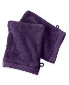2 Gants de toilette aubergine - 16x21 cm