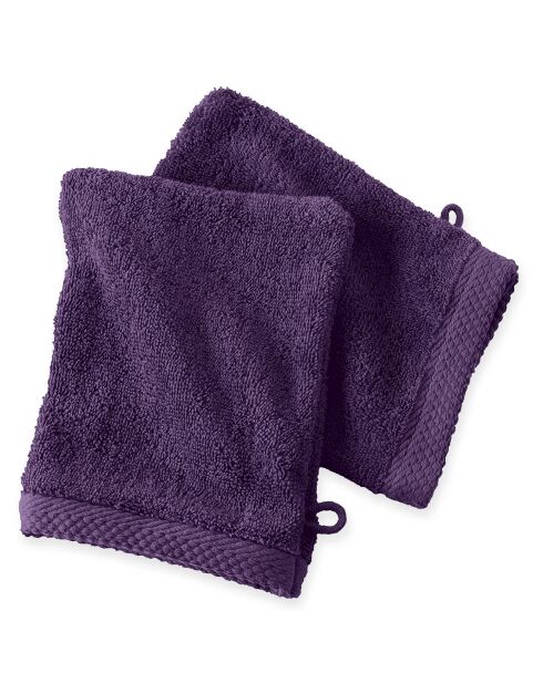 2 Gants de toilette aubergine - 16x21 cm
