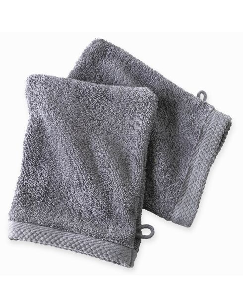 2 Gants de toilette gris perle - 16x21 cm