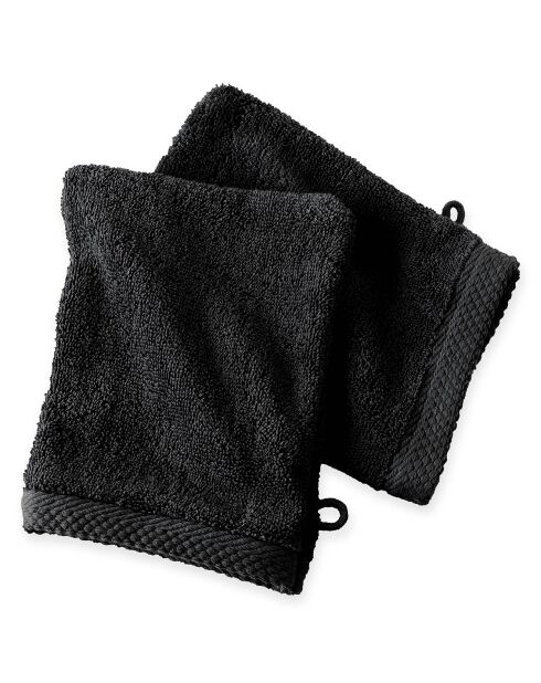 2 Gants de toilette noirs - 16x21 cm