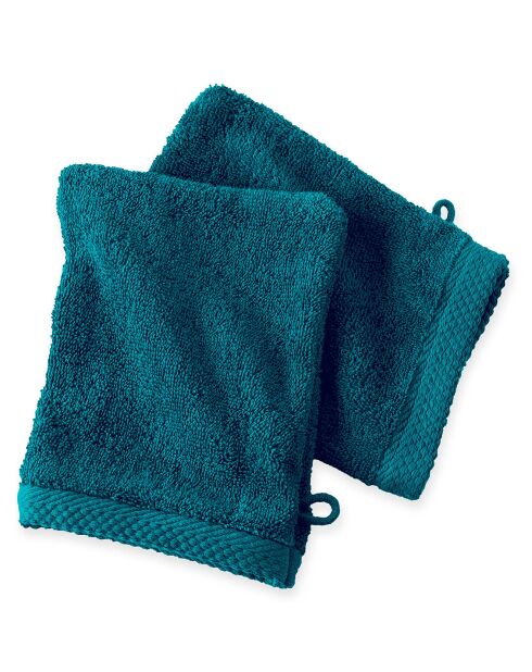 2 Gants de toilette pétrole - 16x21 cm