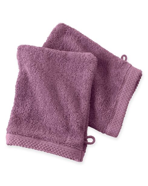 2 Gants de toilette prune - 16x21 cm