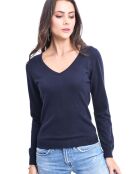 Pull en Cachemire & Soie col V bleu nuit