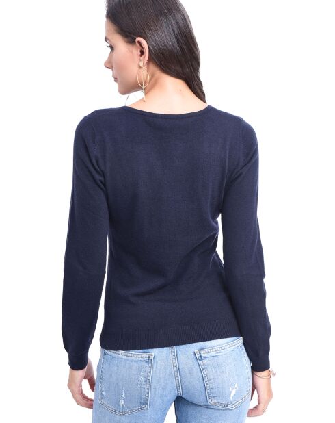 Pull en Cachemire & Soie col V bleu nuit