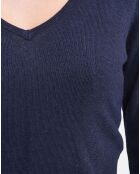 Pull en Cachemire & Soie col V bleu nuit