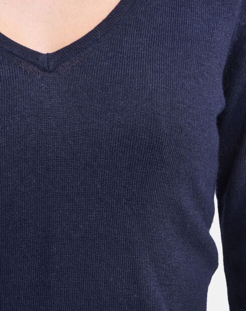 Pull en Cachemire & Soie col V bleu nuit