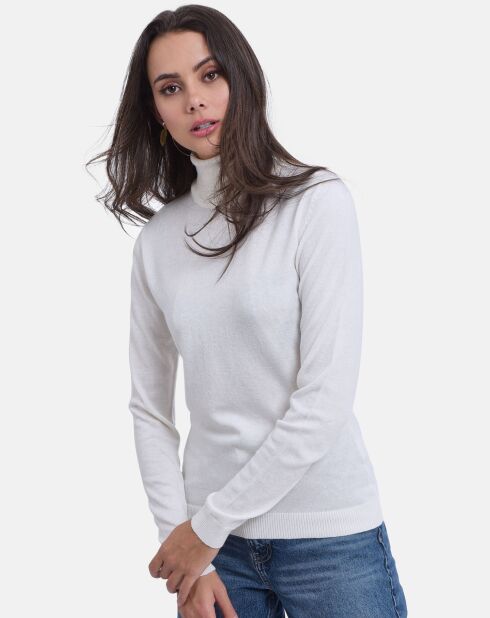 Pull en Cachemire & Soie col roulé blanc