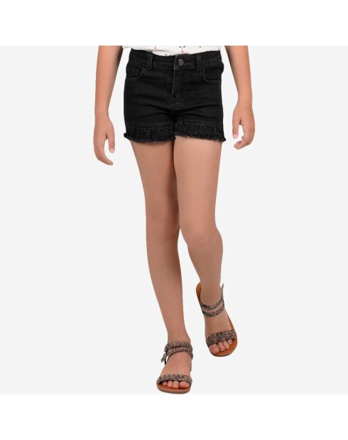 Short en Coton mélangé à franges noir