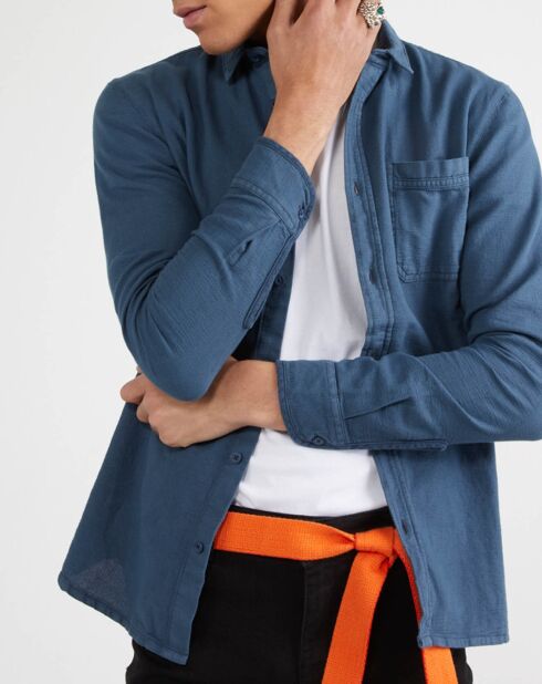 Chemise droite Time Box bleu denim